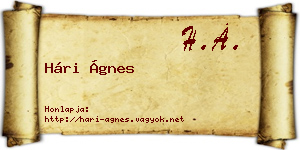 Hári Ágnes névjegykártya